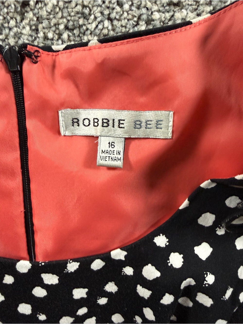 Robbie Bee Polka Dot Fit & Flare Dress Coral Belt Size 16 - Picture 5 of 12